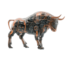 Futuristic robotic bull with transparent design and intricate details png