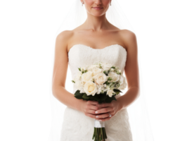 Elegant bride with white bouquet before the ceremony png