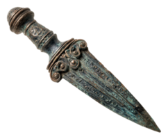 Ancient bronze dagger with intricate design for historical display png