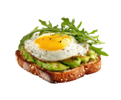 Healthy avocado toast with sunny side up egg and arugula garnish png