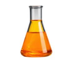 Bright orange liquid in laboratory flask for science experiments png