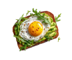 Avocado toast with a fried egg on whole grain bread png