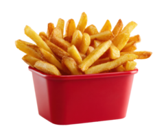Crispy golden fries served in a red container for enjoyment png