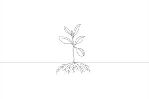 Simple line drawing of a growing plant showing roots, stem, leaves, and growth vector