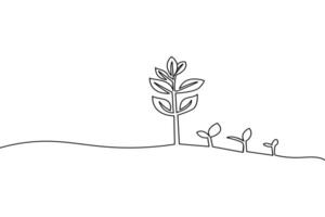 Continuous line drawing of growing plants depicting life cycle stages and growth vector