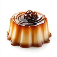 Decadent caramel flan dessert with rich caramel sauce and creamy custard topped with caramelized sugar garnish, perfect for sweet treat and dessert presentation photo
