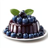 Blueberry jello cake with blueberry sauce on white background photo