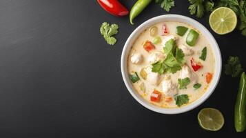 Creamy Chicken Coconut Soup with Chili Peppers and Lime photo