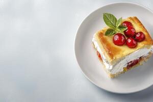 Creamy Berry Layered Dessert on White Plate photo