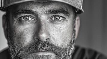 Close Up Black and White Portrait of a Dusty Man photo
