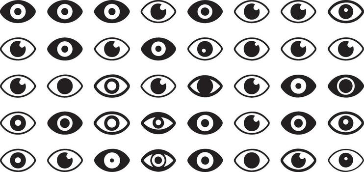 High quality eye icon design set featuring various styles and a single grayscale design element utilizing cmyk and rgb color models vector