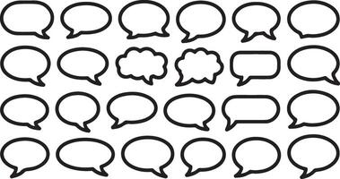 Outline style dialogue bubble icons featuring clean lines and varied shapes suitable for blogs social media posts and digital conversation themes vector
