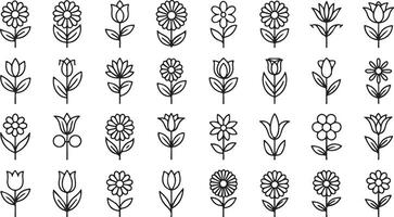 Floral line icon set with bouquet tulip and plant symbols created in a modern outline style ideal for botanical branding nature illustrations and eco themes vector
