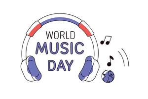 Embrace the Spirit of World Music Day with Headphones and Flowing Musical Notes in a Unique Circular Pattern Showcasing the Universal Language of Music vector