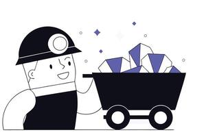 Mining cartoon character design featuring a cheerful miner with tools and safety gear to represent the mining industry and workforce vector