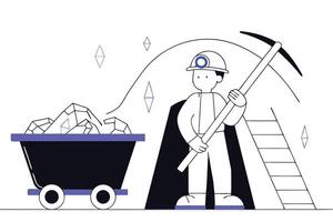 Mining cartoon character design portraying a miner with equipment emphasizing the hard work and dedication in the mining sector vector