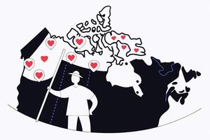 Love Canada map created with clusters of red hearts representing warmth, kindness, and the collective spirit of the Canadian population vector