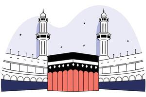 Highly artistic rendering of the Kaaba with detailed Islamic minarets captured in a vibrant and spiritual setting perfect for decor or publications vector