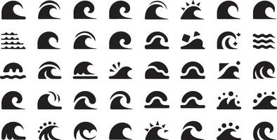 High quality wave icon set for websites and applications featuring various styles of wave icons designed using helvetica and courier fonts vector