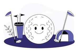 Golf Ball Character and Golfing Equipment Depicted in a Charming Putting Scene Showing Precision and Skill in a Relaxing Golf Game Environment vector