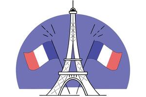 A stunning tribute to Bastille Day featuring the Eiffel Tower amidst a sky painted in the traditional colors of the French flag representing unity and strength vector