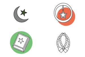 Islamic Icons for Ramadan Set Featuring Symbolic Islamic Elements and Designs Perfect for Religious and Cultural Celebrations in Digital Format vector