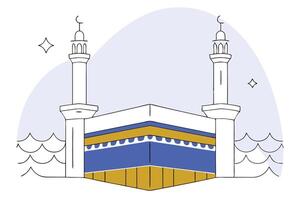 A refined digital illustration of the Kaaba featuring iconic minaret structures crafted with high attention to spiritual and cultural significance vector