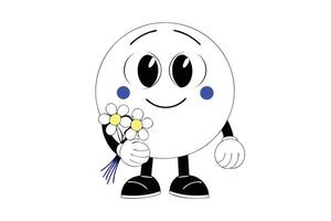 Adorable smiley face character holding colorful flowers in a cute and cheerful design bringing joy and positivity to any creative or digital artwork vector