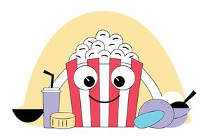Red and White Striped Popcorn Cartoon Character Design One vector