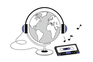 musical elements encircling the planet promoting harmony and unity for world music day awareness vector