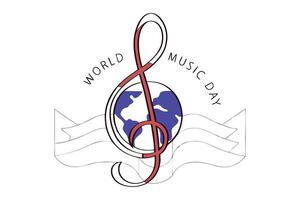 Celebrate World Music Day with a Minimalistic Treble Clef and Globe Design Emphasizing the Universal Reach and Influence of Music Across Continents vector