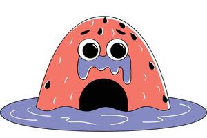 Cartoon Cute Funny Green Monster Blob Slime Character Oozing and Smiling for Humorous and Playful Designs vector
