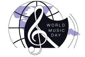Minimalist Design for World Music Day Featuring a Treble Clef and Globe Map that Highlights the Global Impact and Cultural Significance of Music vector