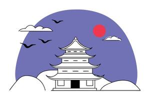 Beautiful stylized depiction of traditional japanese architecture with temple aesthetics emphasizing peaceful design and harmonious cultural themes for decor vector