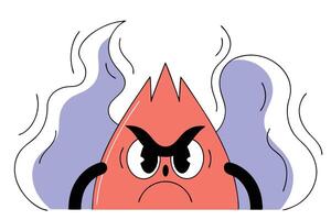 Animated orange flame character featuring a bold angry expression with bright flame colors vector