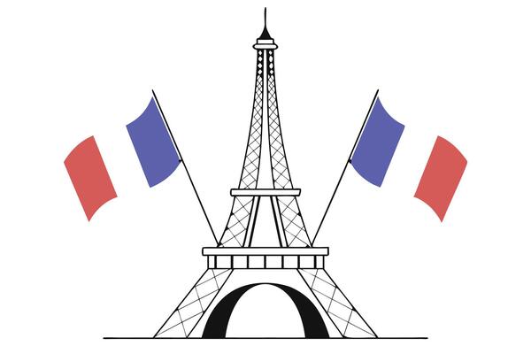 Celebrate French history with the Eiffel Tower illuminated by vibrant shades of red white and blue capturing the essence of Bastille Day festivities
