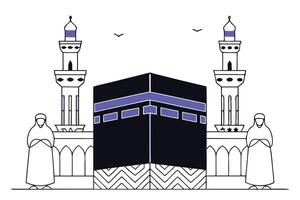 Explore the architectural magnificence of the black Kaaba set against a serene backdrop highlighting traditional Islamic temple design and holy ambiance vector