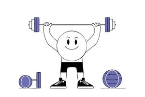 Fitness Focused Smiley Face Cartoon Character Lifting Weights For Energetic Visual Content vector