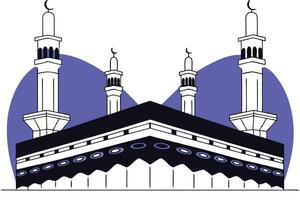 Artistic and detailed representation of the Kaaba with surrounding Islamic architecture rendered to convey reverence and peaceful harmony in visual form vector