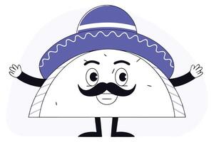 Cartoon style Mexican food taco character wearing festive attire conveying fun and cultural vibrancy vector