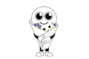 Joyful smiley face character with flowers, rendered in a cute and colorful cartoon style that adds charm and playfulness to any digital design vector