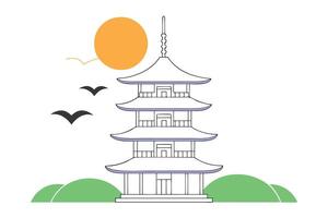 Stylized digital illustration of traditional japanese architecture featuring elegant temple structures with a peaceful cultural atmosphere and artistic flair vector