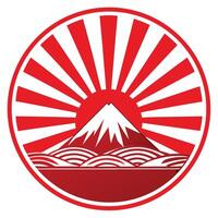 Round Sun Ray Abstract Featuring Mountain Silhouette in Red Color Two vector
