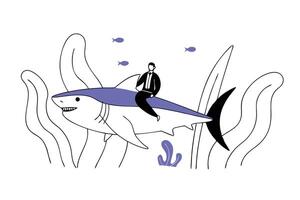 Imaginative surreal scene of a business man on a giant shark with vibrant colors ideal for creative visual storytelling and unique branding illustration vector
