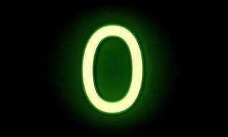 Glowing green neon number zero animation video