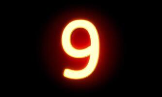 Illuminated orange neon number nine animation video