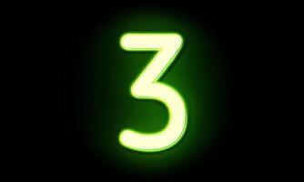Looped green neon number three animation video