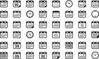 Simple calendar icon set design featuring various calendar icons in different styles for digital and print use vector