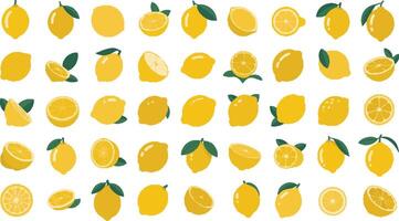 A flat style lemon illustration set featuring multiple lemon designs in a single file vector