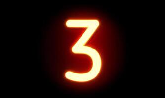 Looping orange neon number three animation video
